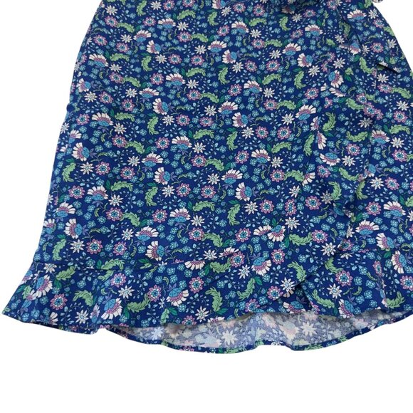 LOFT Floral Wrap Skirt With Ruffle Hem Blue/Green Womens Petite 2P Linen Blend - Picture 9 of 9
